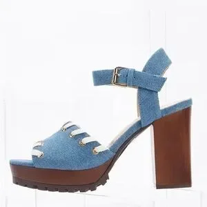 Cato Shoes Cato Denim Whipstitch Platform Sandals Wide Width